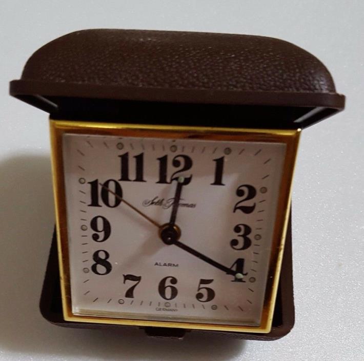 Vintage Travel Alarm Clock Seth Thomas  Brown Plastic Case Wind up Made Germany