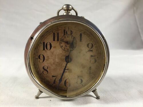 Antique Distressed Westclox Alarm Clock Metal Wind Up Vintage For Staging