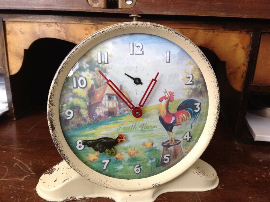 Animated Chicken Pecking in Farmyard Windup Alarm Clock, Smith Great Britain