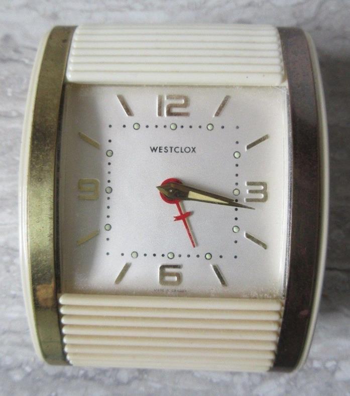 Vintage Westclox Travalarm Alarm Clock Ivory Plastic & Metal Working