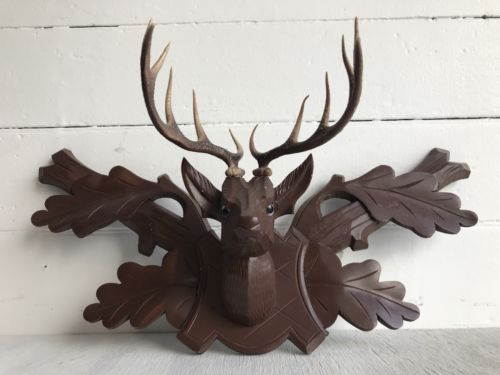 Vintage Coo Coo Clock Part Deer Head Antlers Clock Topper Wooden Black Forest ?