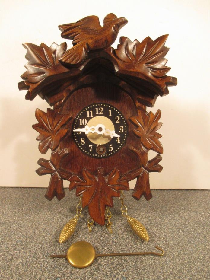VINTAGE  MINI  CUCKOO  CLOCK,   CARVED   WOOD  WITH  BIRD,  made in Germany