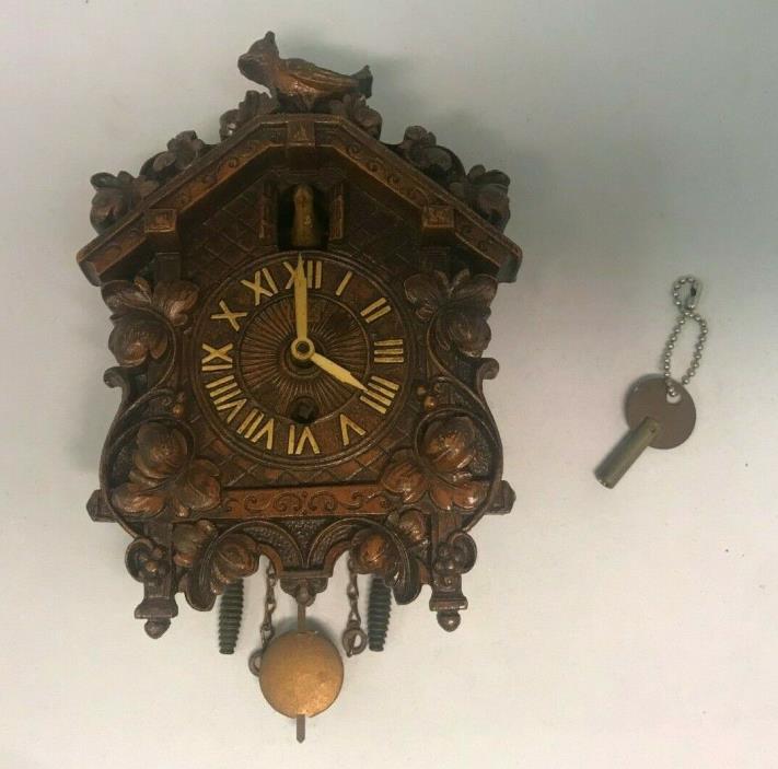 Vintage Lux Mini Cuckoo Clock with key Waterbury Conne Mfg