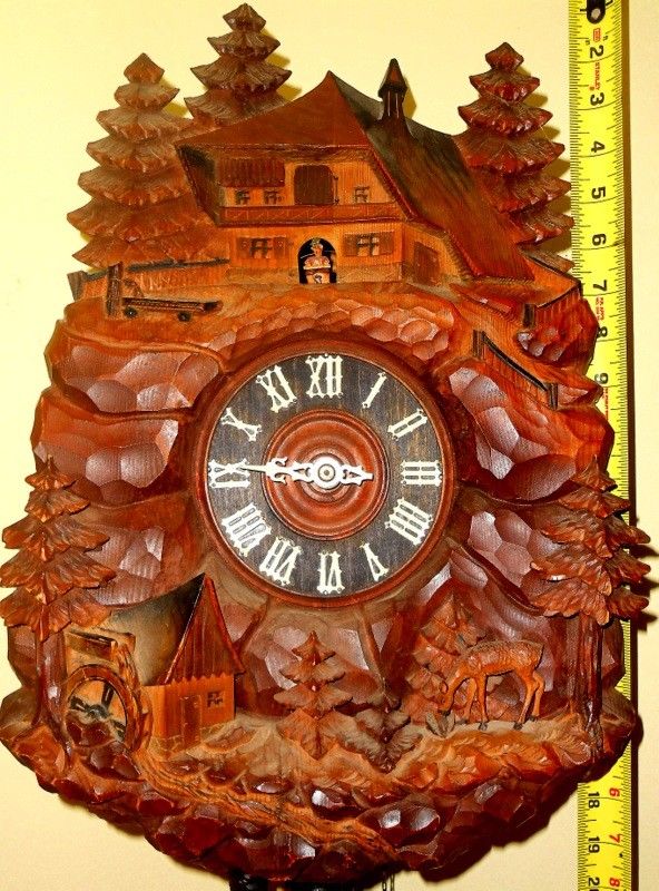 Vintage Black Forest Wood German Cuckoo Clock Schwarzwaldhaus Music Box Animated