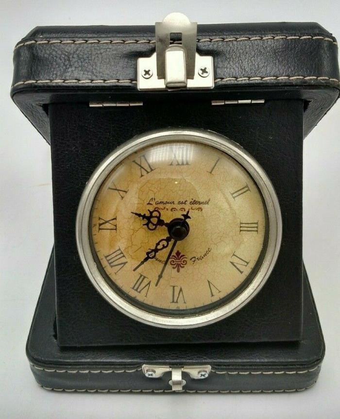 Sell For Parts Travel Clock Vintage Lamour Est. iternel in Leather Box