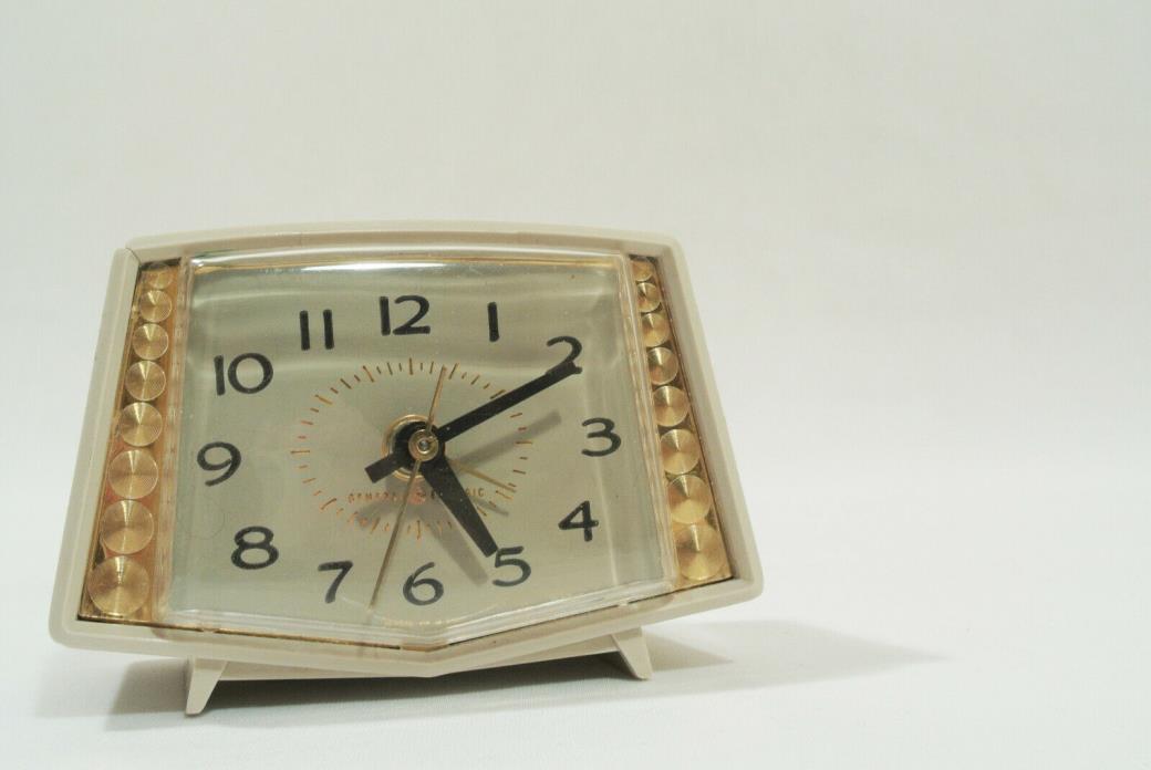 Vtg MCM Atomic General Electric Alarm Clock Gold Sparkle Sandalwood 1960s Works