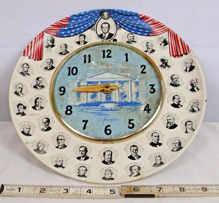 THE WHITE HOUSE PRESIDENTS TIN WALL CLOCK BY SPARTUS