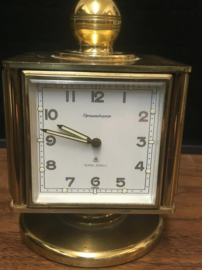 Vintage 1950's Swiss Remembrance 4-Sided 8 Day Brass Desk Clock  Weather Station