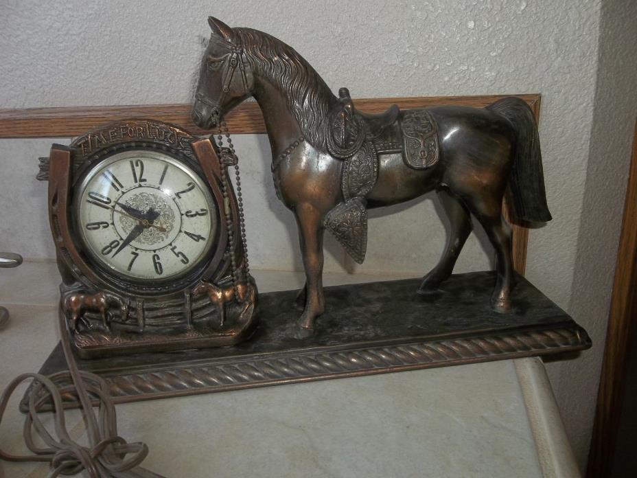 BRONZE HORSESHOE & HORSE CLOCK 1930'S