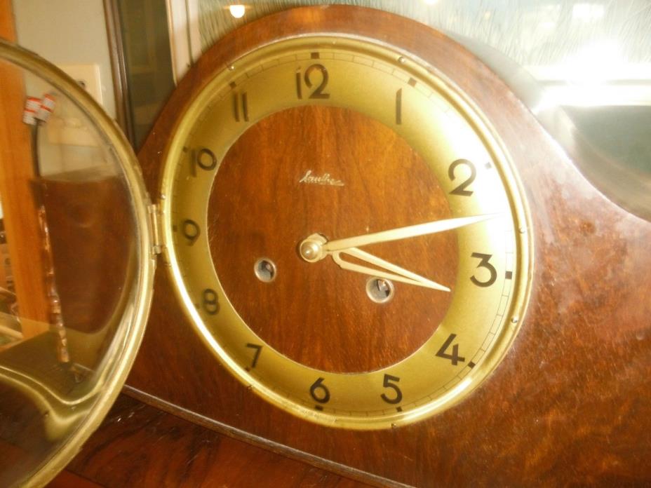 Vintage Fredrick Mauthe German Walnut Mantle Shelf Clock Triple Chime Working
