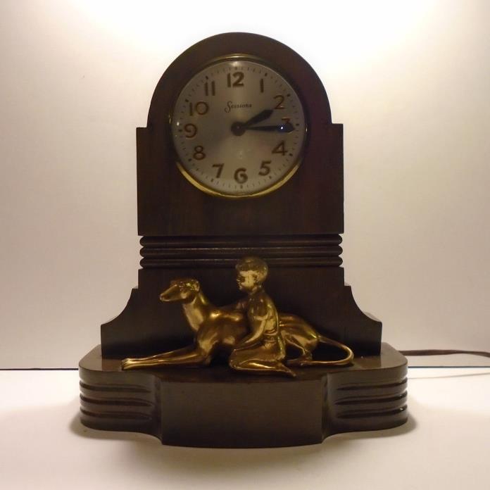 Vintage Mastercrafters Sessions Dog and Boy Art Deco Mantle Clock