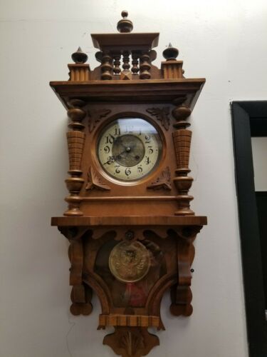 German Wooden Ornate Hand Carved Wall Clock 2 Wind