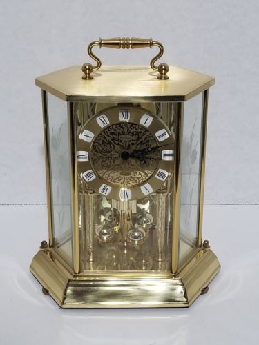 KUNDO Kieninger & Obergfell Brass & Glass 400 Anniversary Clock Battery Operated