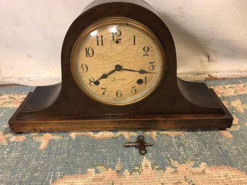 Clock Antique Sessions Mantel Mahogany Mechanical Gears. C9Pix4Detail.MAKE OFFER