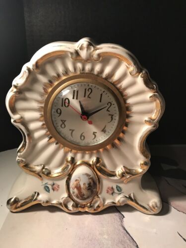 Antique Porcelain Mantle Clock By Sessions With A Hand Painted Roman Scene