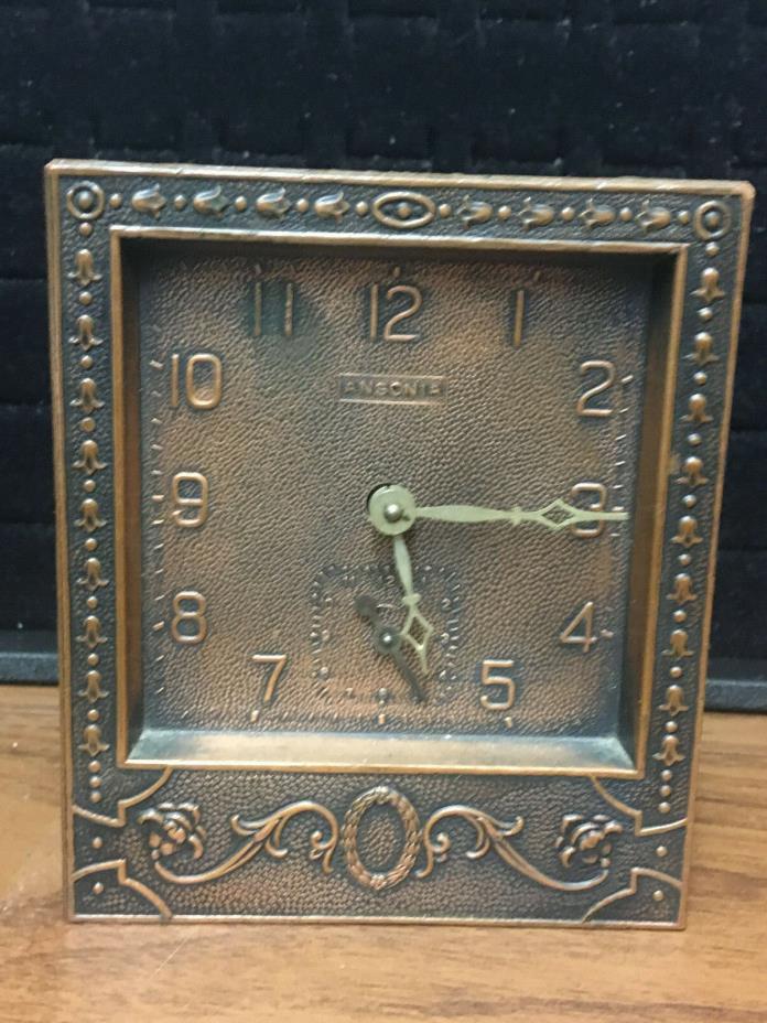 Vtg (1920's?) Ansonia Wind-Up Table-Top Alarm Clock W/ Brass Gilt Finish - Runs!