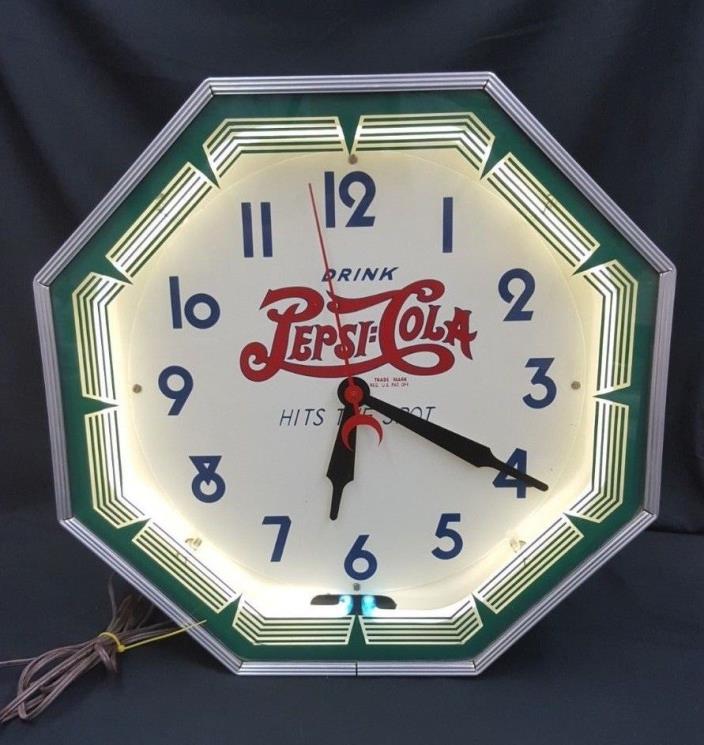 Vintage Neon Colorful Octagon Shape Pepsi Double Dot Large Electric Wall Clock