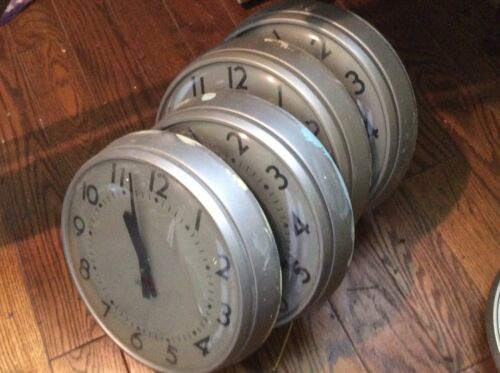 4 Vintage Standard Wall Slave Clocks - 12” Glass 2 3/4” Metal - Good