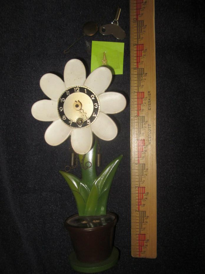 Vintage German Daisy Flower Clock Pendulum Key Wind