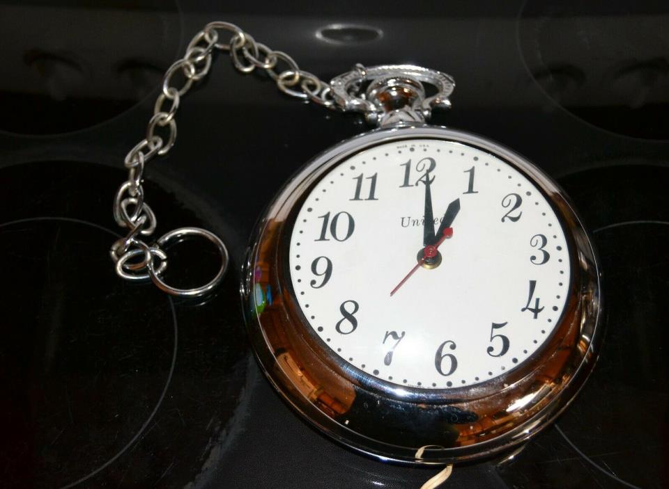 Vintage Mid Century ART DECO Chrome United Pocket Watch Wall Clock #370      t3