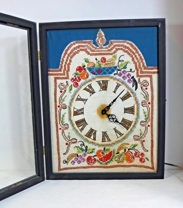 Vintage Folk Artisan-Made Clock Case with Hand Stitched Sampler