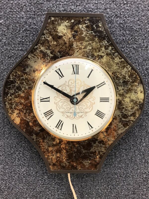 Mid Century General Electric GE Gold Metallic Marbleized Wall Clock - 2160
