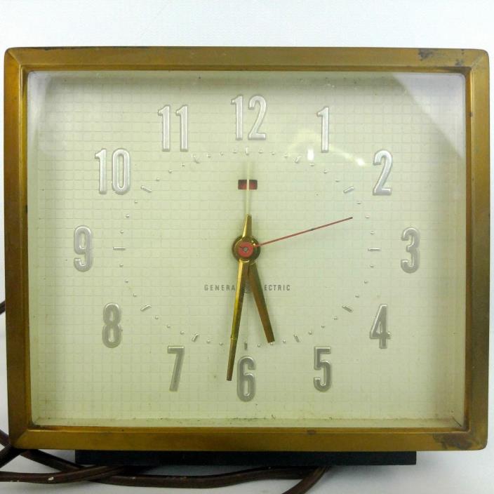 Vintage General Electric Desk Clock Plug In Square MidCentury Modern GE Art Deco