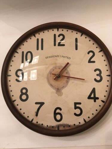 Vintage Industrial Sessions Electric Wall Clock Metal & Glass Steampunk