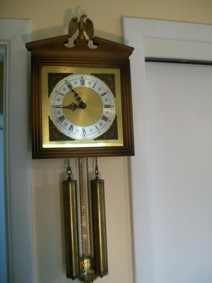 Vintage Schmeckenbecher Weight Driven Chimming Wall Clock w/ Brass Eagle #7345
