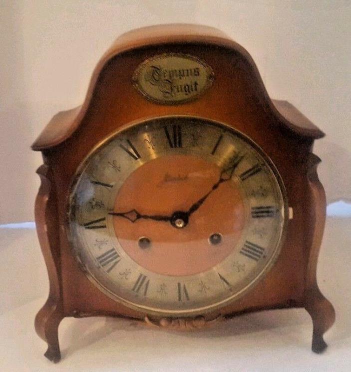 Vintage Haid Key Wound 2 Jewel Mantle Clock Chimes Franz Hermle Tempus Fugit