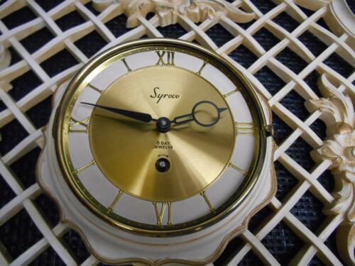 Old Vtg Syroco WIND-UP 8 Day Jeweled WALL CLOCK Syracuse Ornamental Hanging