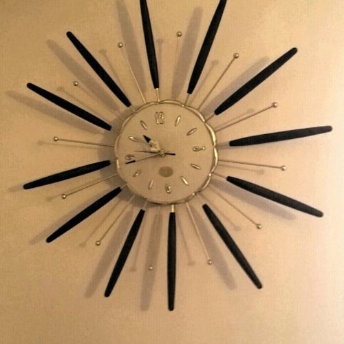 BEDFORD INDIANA SPUTNICK TEAK QUARTZ WALL CLOCK EAMES ERA VINTAGE