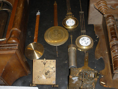 ANTIQUE GUSTAY BECKER & ? TWO WALL CLOCKS--3 MORE MOVEMENTS MORE PARTS