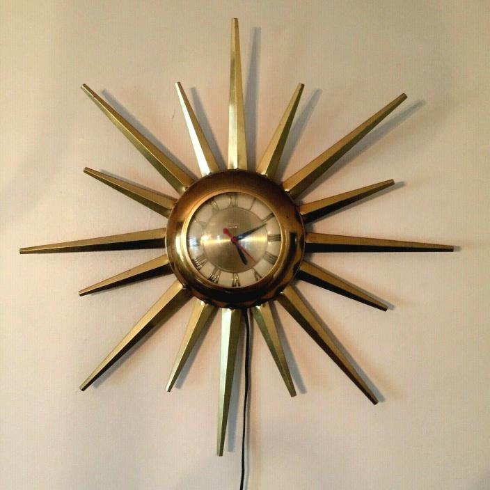 Vintage United Electric Wall Clock - Sunburst Goldtone - Working Appx 24