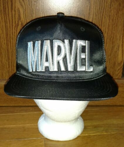 Marvel Comics Snapback Baseball Cap Hat Shiny Black White Logo Front Unisex NEW