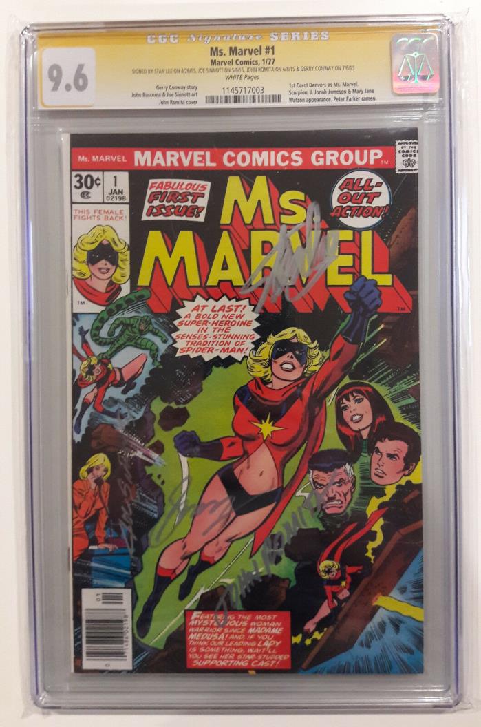 Ms. Marvel 1 CGC 9.6 SS x 4 Stan Lee/Romita/Sinnott/Conway Investment  Key / Hot