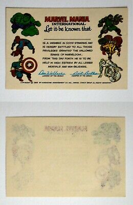 1969 Marvelmania International Fan Club MEMBERSHIP CARD MAIL ORDER ONLY RARE