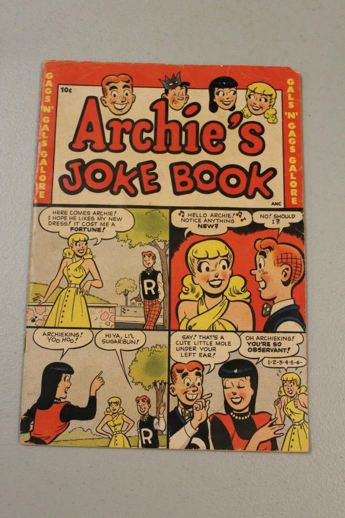 RARE Archie's Joke Book #1 1953 Fine- Jughead Betty Veronica Riverdale HTF VTG