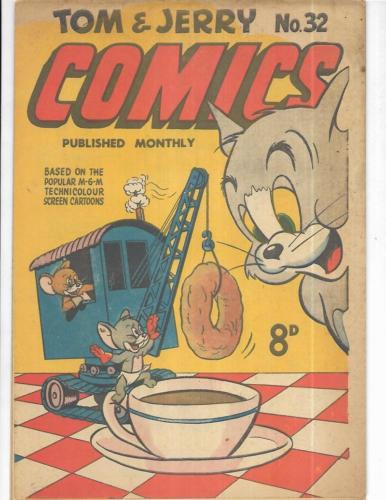 Tom & Jerry Comics #32 1950's Australian Doughnut Dunking Cover!