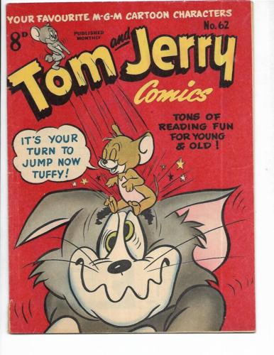 Tom & Jerry Comics #62 1950's Australian Jumping On Tom Cover!