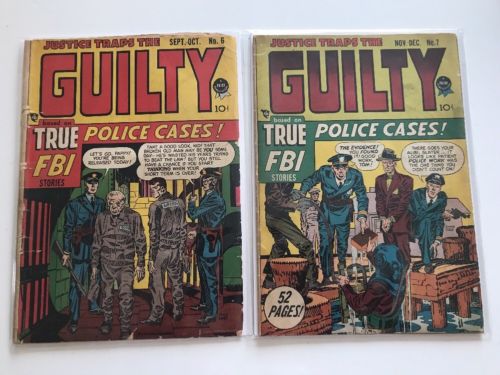 JUSTICE TRAPS THE GUILTY #6 & 7 TRUE FBI POLICE CASES PRIZE PRE-CODE CRIME 1948