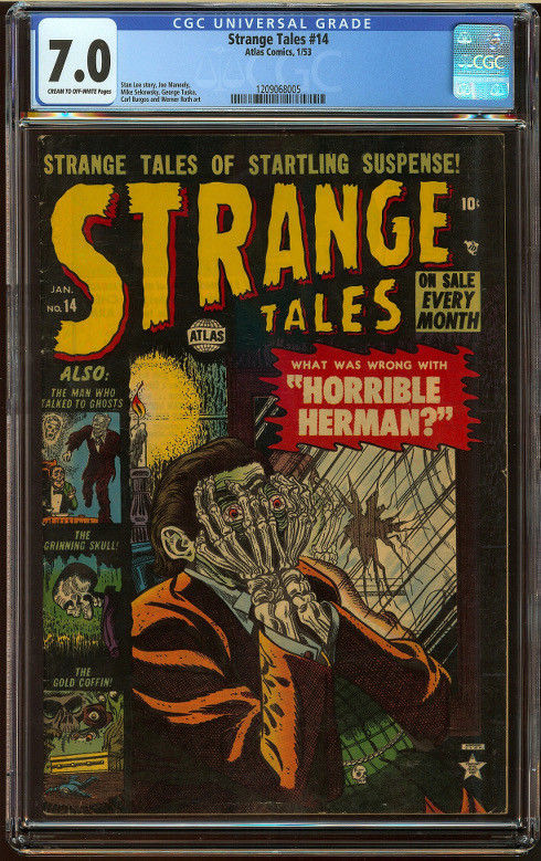 Strange Tales #14 CGC 7.0 C/OW Pgs Atlas Precode Horror PCH Skull GA Key book