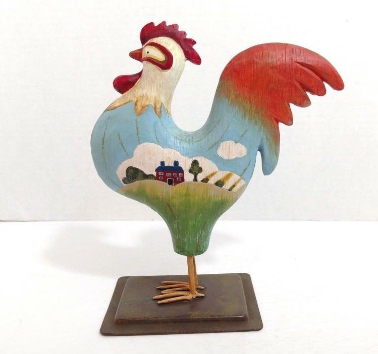 Russ Berrie Rooster Chicken Figurine Metal Base Hand Painted Farmhouse design