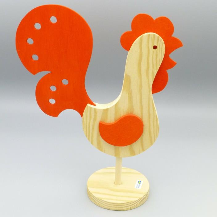 Folk Art Wood Rooster Chicken Figurine Made in Sweden 9 Inches Tall