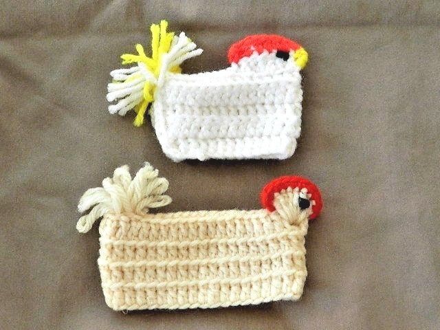 Set of 2 Vintage Hand Crocheted figural CHICKEN egg cozies, cozy