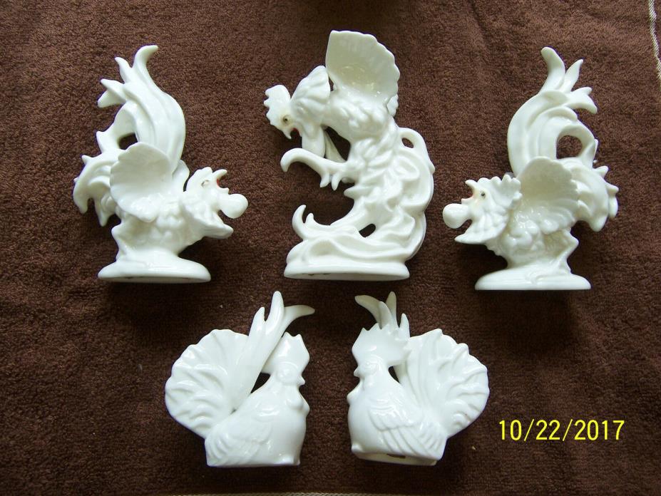 5 Vintage ARDALT VERITHIN LENWILE Porcelain Chickens Roosters #6097 etc gothy