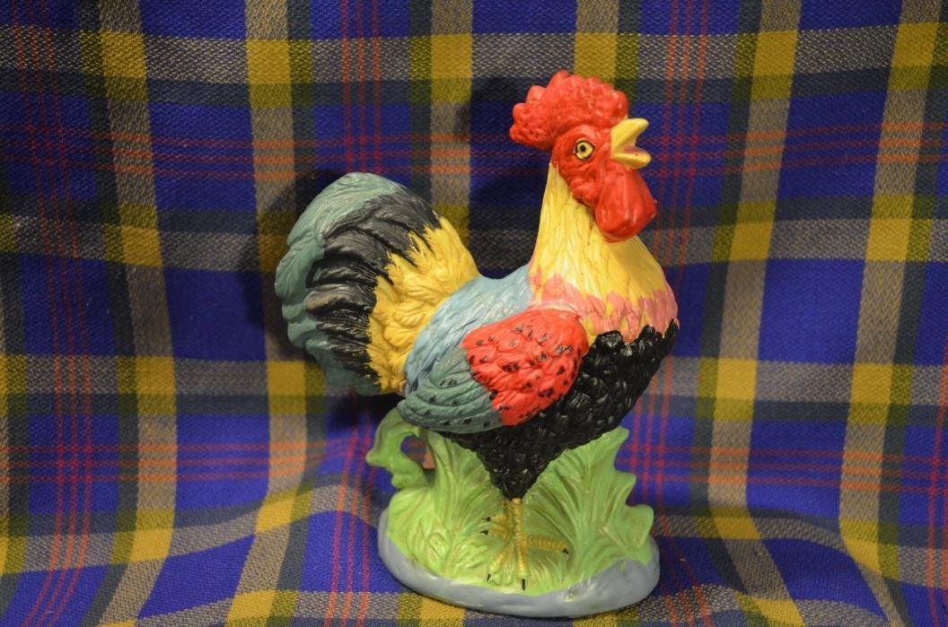 Vintage Bright  Multi-Colored Porcelain ROOSTER Statue
