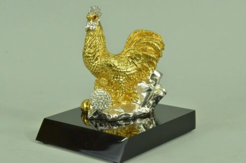 Gold  Silver Plated Chinese Rooster Bronze Figurine 5