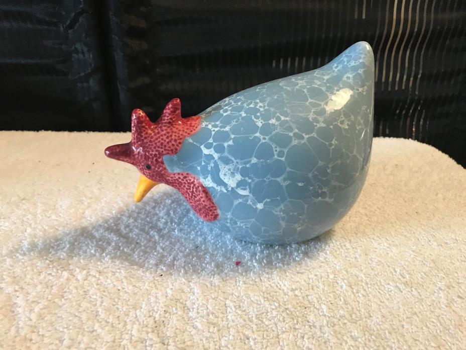 Decorative Rooster/Chicken Ceramic - Floral Blue