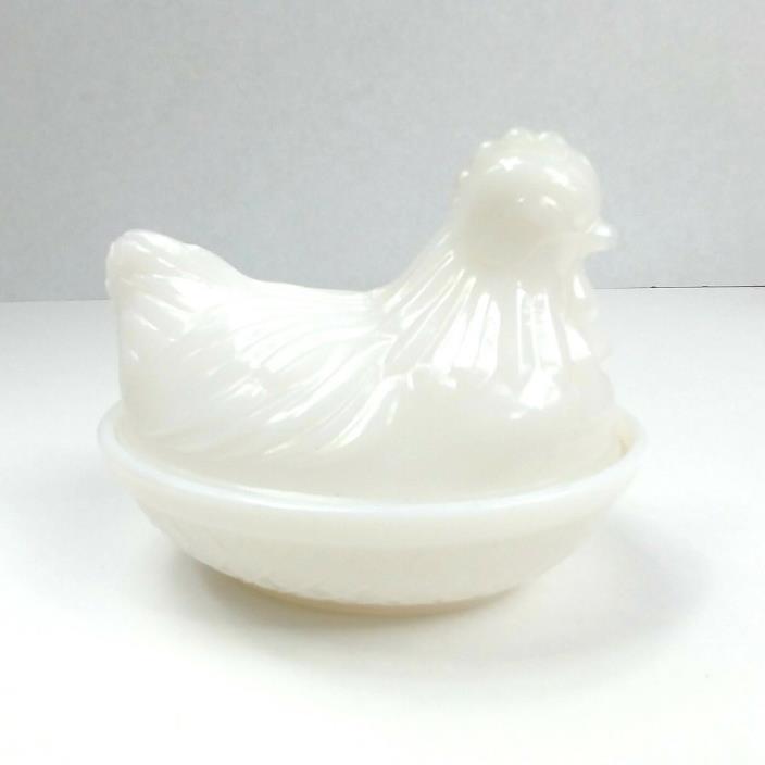 Vintage White Milk Glass Hen on Nest Small Unmarked 4